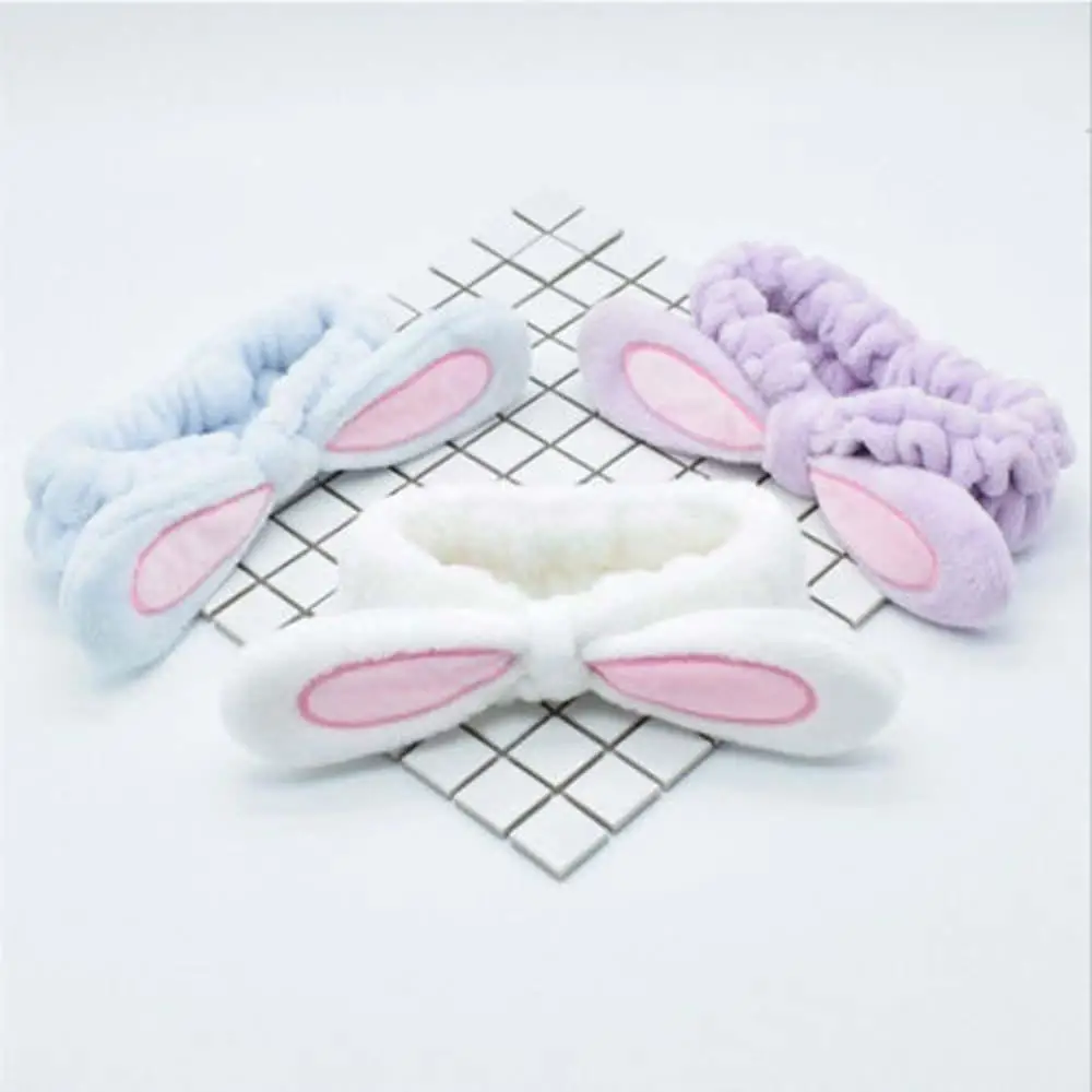 

1PC Rabbit Headband Bow Elastic Cotton Hairband SPA Bath Shower Makeup Woman Girls Wash Face Turban Hair Holder Hair Accessories