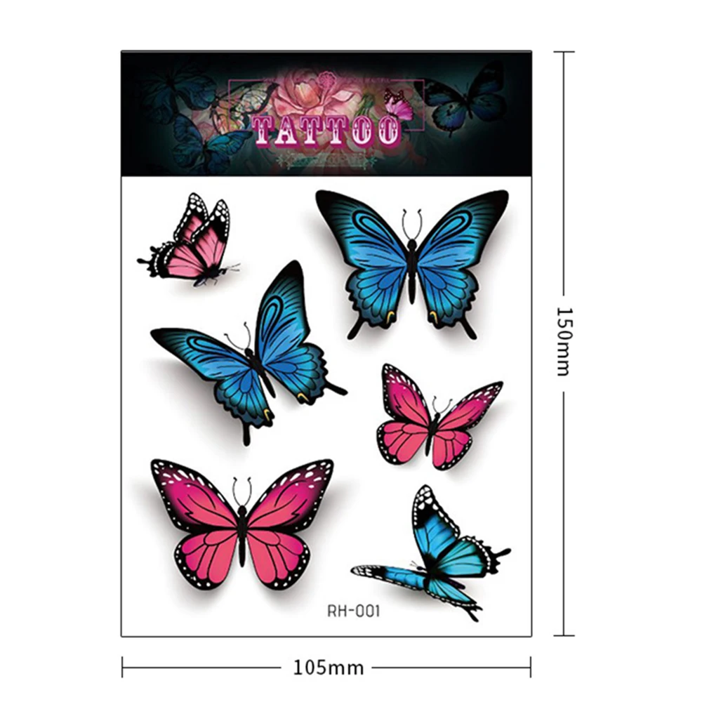 

1PC Butterfly Temporary Tattoos 3D Colorful Waterproof Long Lasting Body Art Fake Tattoo Sticker Safe Non -toxic For Kids Girls