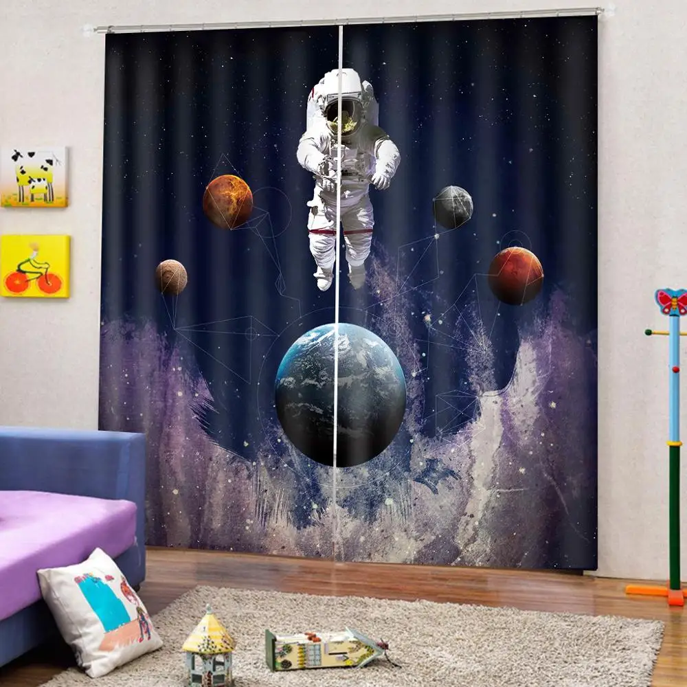 Luxury Stereo Custom 3D Curtain Astronaut Space Exploration Polyester Blackout Window Curtains For Living Room Bedroom Drapes | Дом и сад