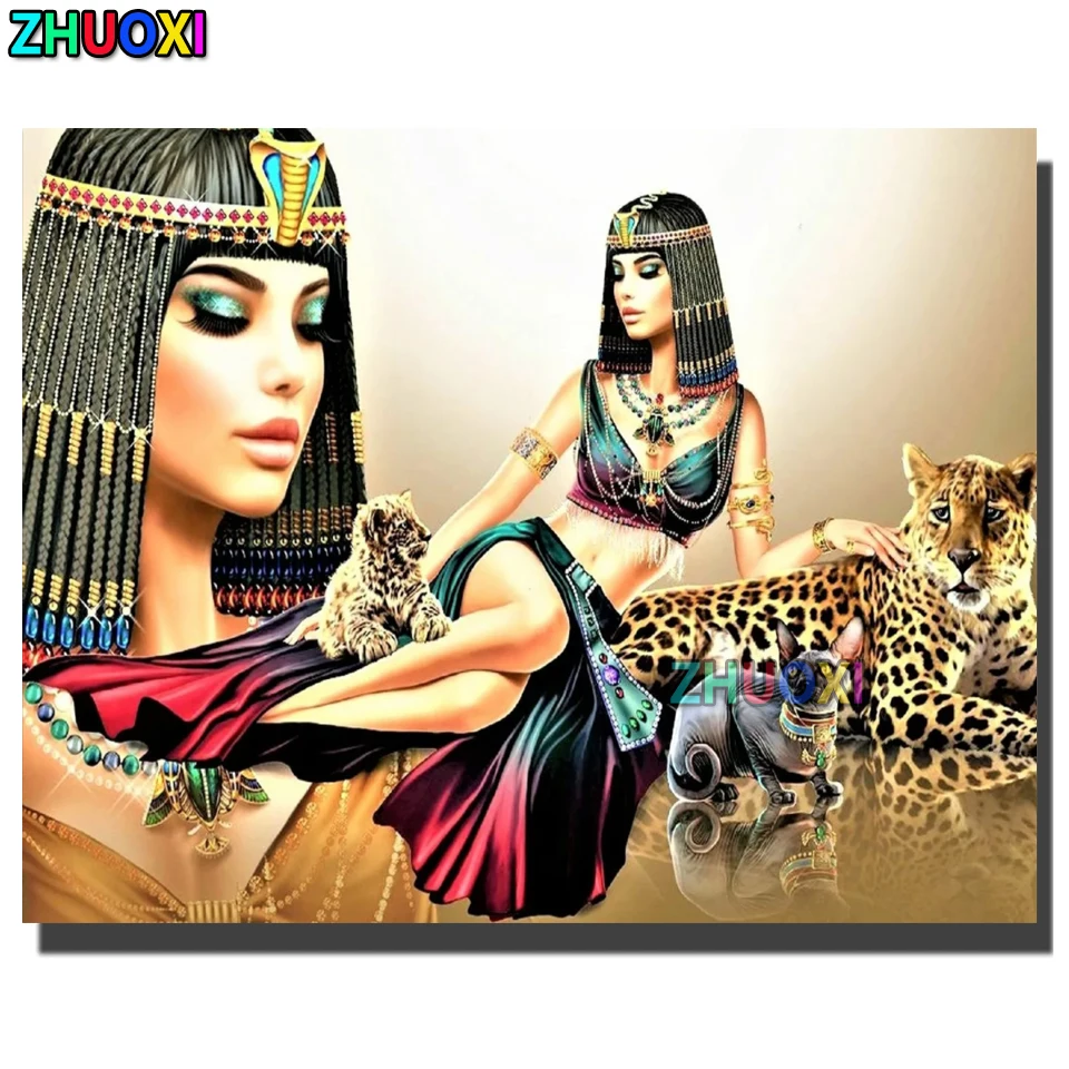 

Full Square/Round Drill 5D DIY Diamond Painting "Egyptian Queen And Leopard" Embroidery Cross Stitch 5D Home Decor Gift