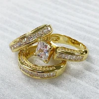 wedding ring gift for lover sweet romantic golden three layer zircon womens ring wedding jewelry accessories