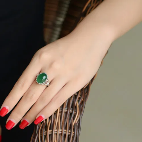 

Lab Oval Green Jade Gemstones Rings for Women Diamonds 925 Sterling Silver Jewelry Masculine Vintage Royal Band Arabia Gift