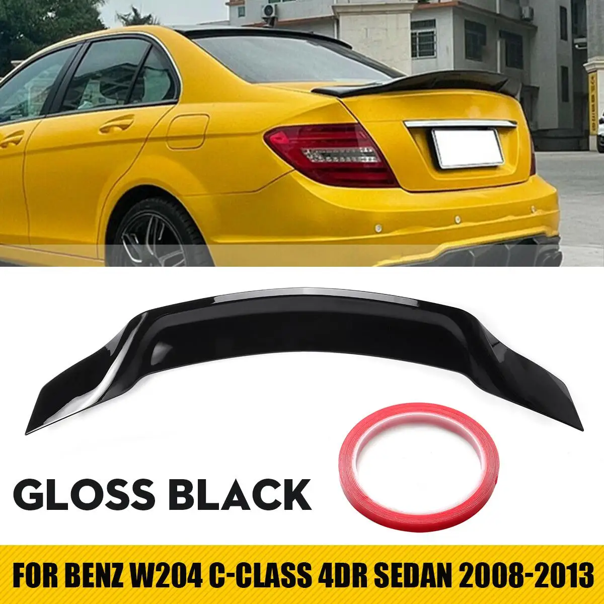 

Для Benz W204 C-class 4dr Sedan 2008-13 глянцевый черный стильный спойлер из ABS углеродного волокна для багажника автомобиля