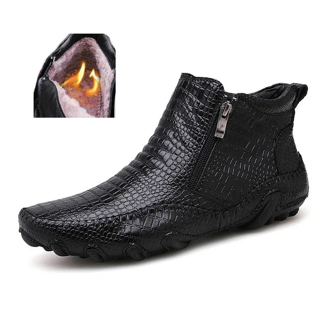 black fur Модные Качественные кожаные мужские ботинки; зимняя теплая Повседневная обувь; мужская обувь на молнии; мужские Ботильоны черного цвета; botas hombre; резиновая обувь - Цвет: black fur