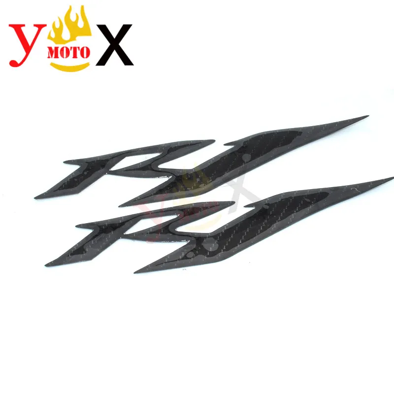 Pair R1 Motorcycle 3D Real Carbon Fiber Logo Emblem Sticker Decal Symbol Mark Side Fairing Badge For Yamaha YZF 1000 YZF-R1 | Автомобили и