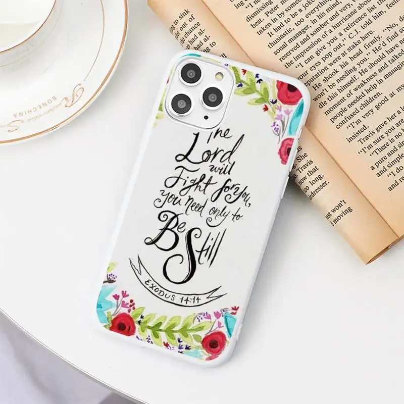 

Russian script Bible Flower Phone Case White Candy Color for iPhone 11 12 mini pro XS MAX 8 7 6 6S Plus X SE 2020 XR