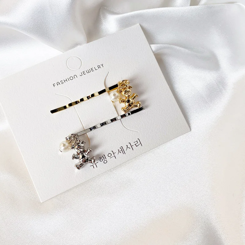 Женская заколка для волос золотистого цвета с жемчугом и медведем 2020 | Украшения