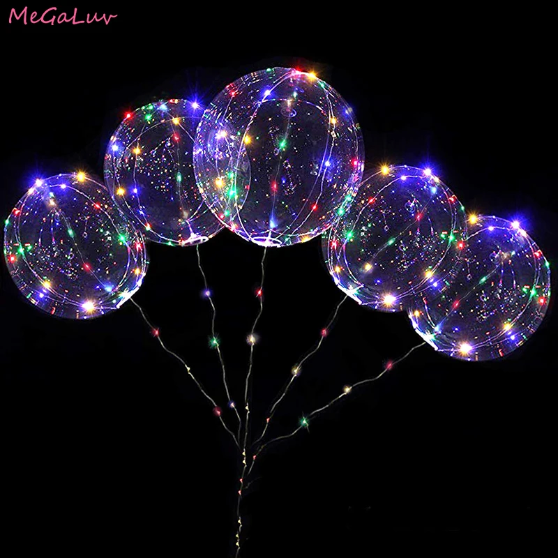 

5Set 20inch Luminous Transparent Bobo Bubble Balloons Valentine Wedding Birthday Party Decor Colorful LED String Light Up Ballon