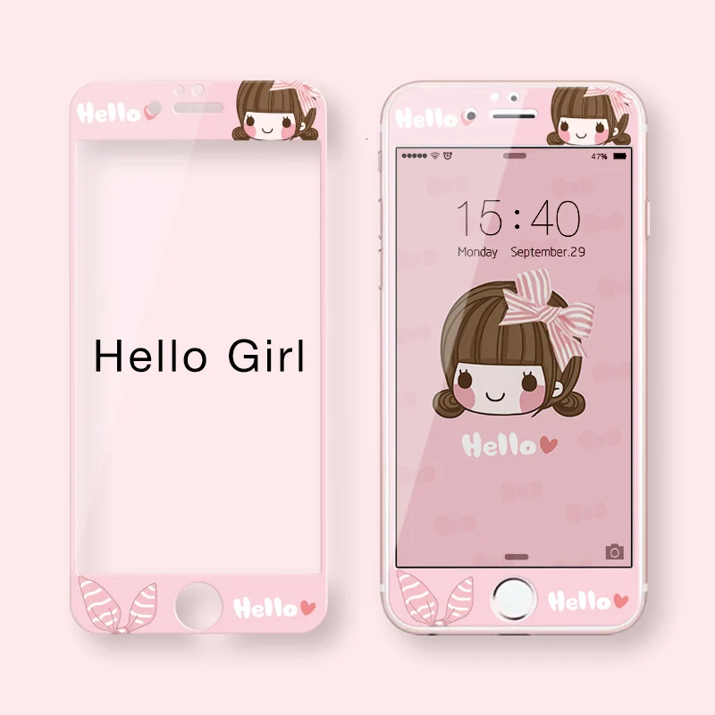 Hello Girl Милый мультфильм закаленное стекло для iPhone 7 8 Защитная пленка для экрана для iPhone 7 8 Plus Защитная пленка для экрана 3D мягкая твердость края - Цвет: Hello Girl