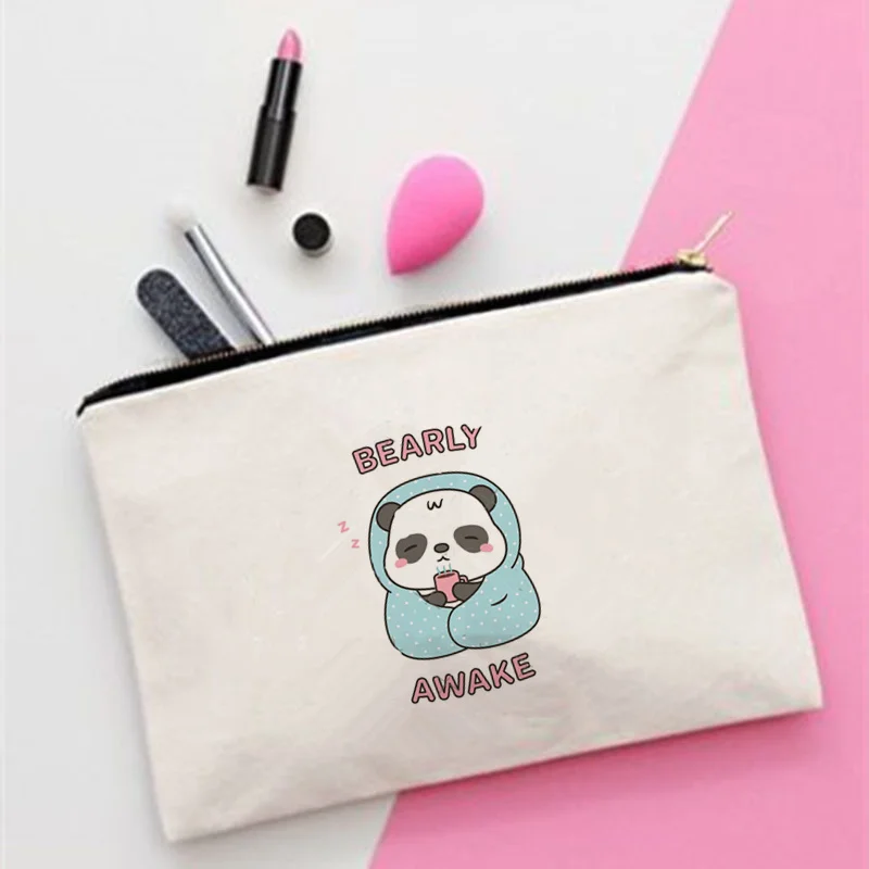 

Модный женский органайзер для косметики с милым рисунком панды, цветная дорожная сумка для хранения для женщин, маленькая подарочная сумка