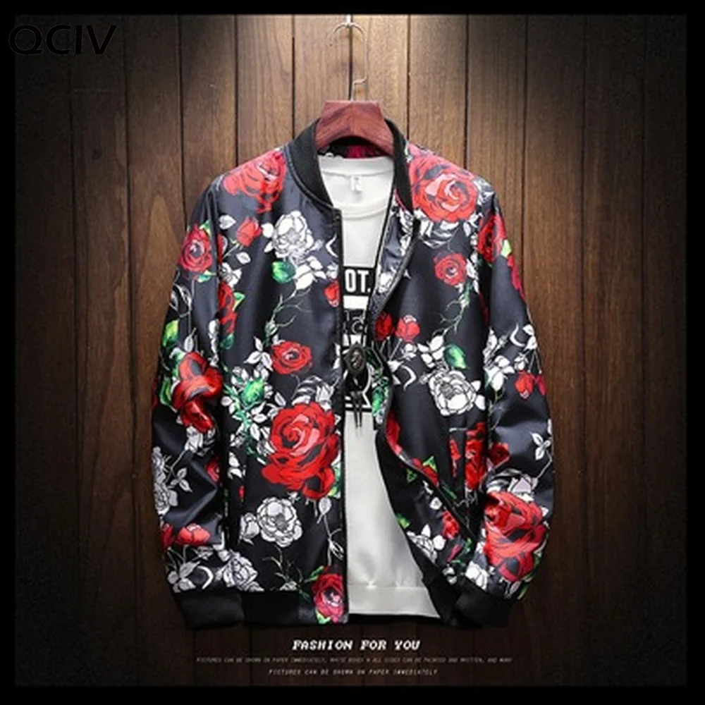 

Mens Jackets Spring Autumn Fashion Mens Hip Hop Anorak Coats Men Stand Collar Slim Flower Bomber Jackets Clothing 5XL