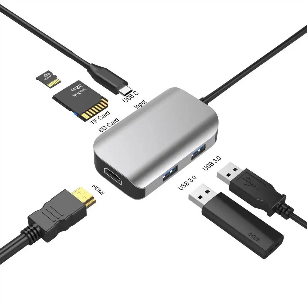 

6 in 1 usb c hub Docking Station splitter usb3.0 type c expander for HDMI / Samsung dex S9/S8 Huawei P20 macbook TF card Reader