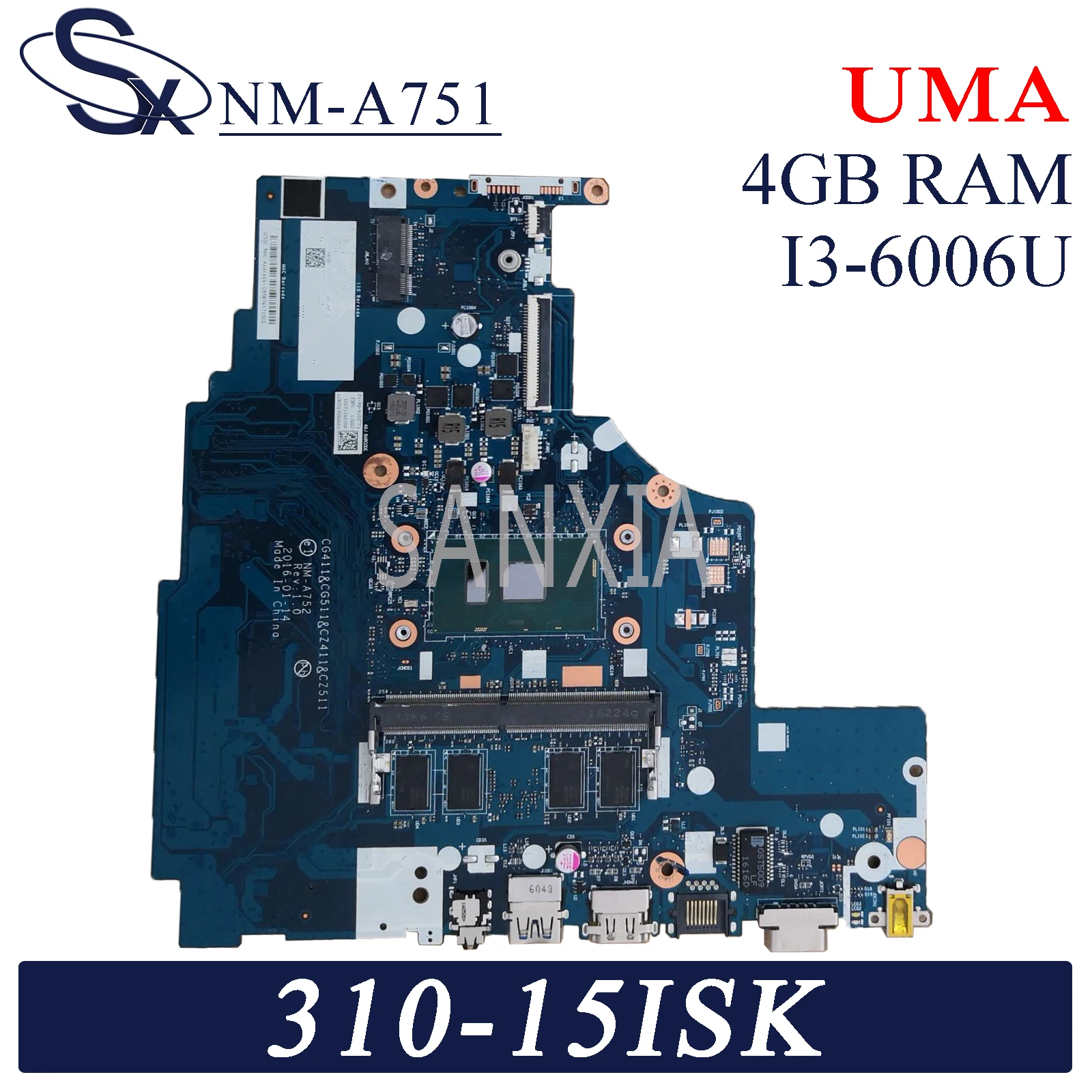

Материнская плата KEFU NM-A752 для ноутбука Lenovo 310-15ISK 310-15IKB, оригинальная материнская плата 4GB-RAM I3-6006U/6100UUMA