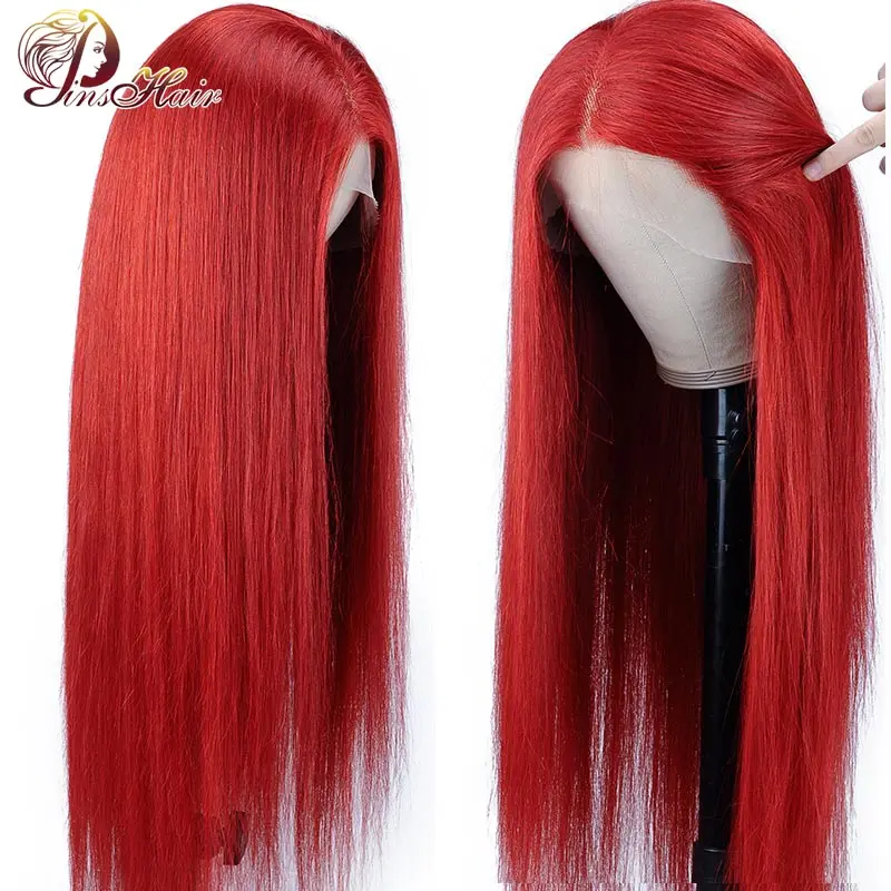 Colored Red Lace Front Wig Human Hair Wigs Straight Lace Frontal Wig 99J Burgundy Lace Front Wig Pre Plucked Brazilian Remy Hair