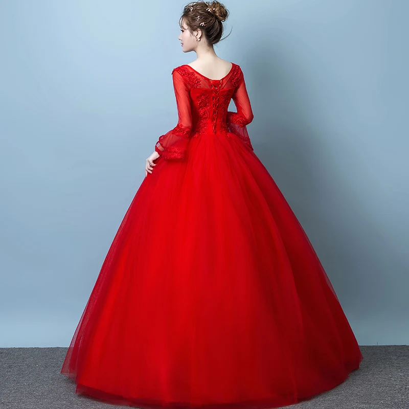 Женское свадебное платье It's yiiya красное с длинным рукавом и шнуровкой на лето |