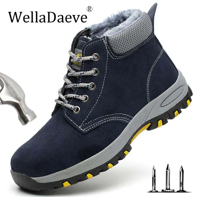 Зимние теплые мужские бархатные защитные ботинки уличные строительные