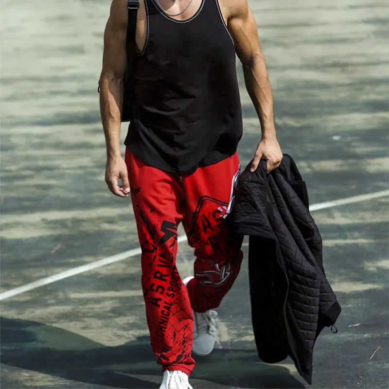 

Muscle Men's Quality Summer Cotton Sweatpants Fitness Pants Men Joggers Casual Pants Personality Printing Sweatpants Trousers