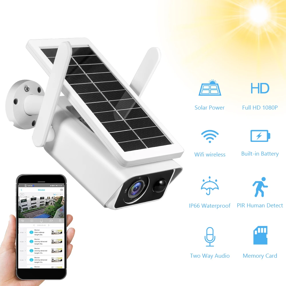 

Wi-Fi 1080P Солнечная камера безопасности 2 МП Беспроводная с ИК-датчиком движения и ночным видением IP66 Водонепроницаемая наружная камера видео...