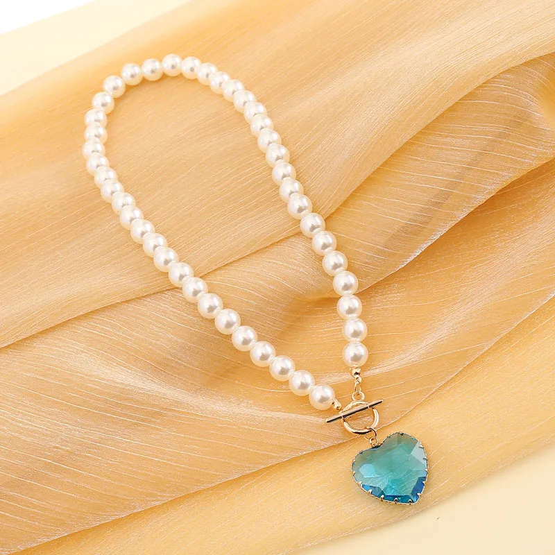 

New Arrival Fashion Pearl Necklace For Women Cute Heart Pendant Gold Color Charm Toggle Chain Choker Necklace Jewelry Girls Gift