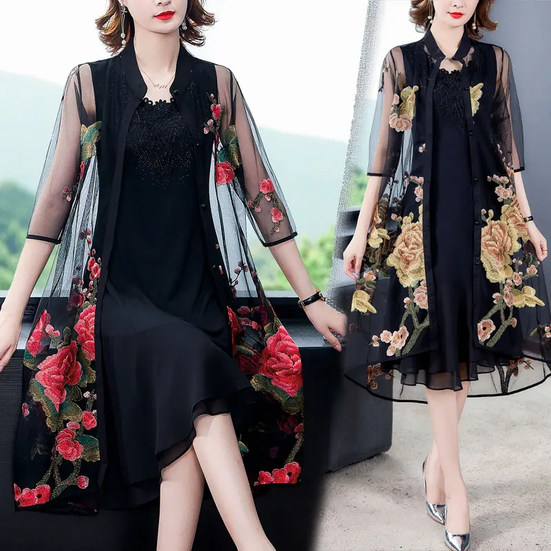 Новинка 2020 летнее платье для женщин длинный комплект с вышивкой без рукавов в