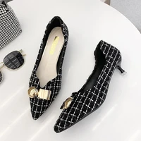 women pointed shoes high heels shallow metal women shoes korean style ballet flat top shoes spring casual shoes black loafers
