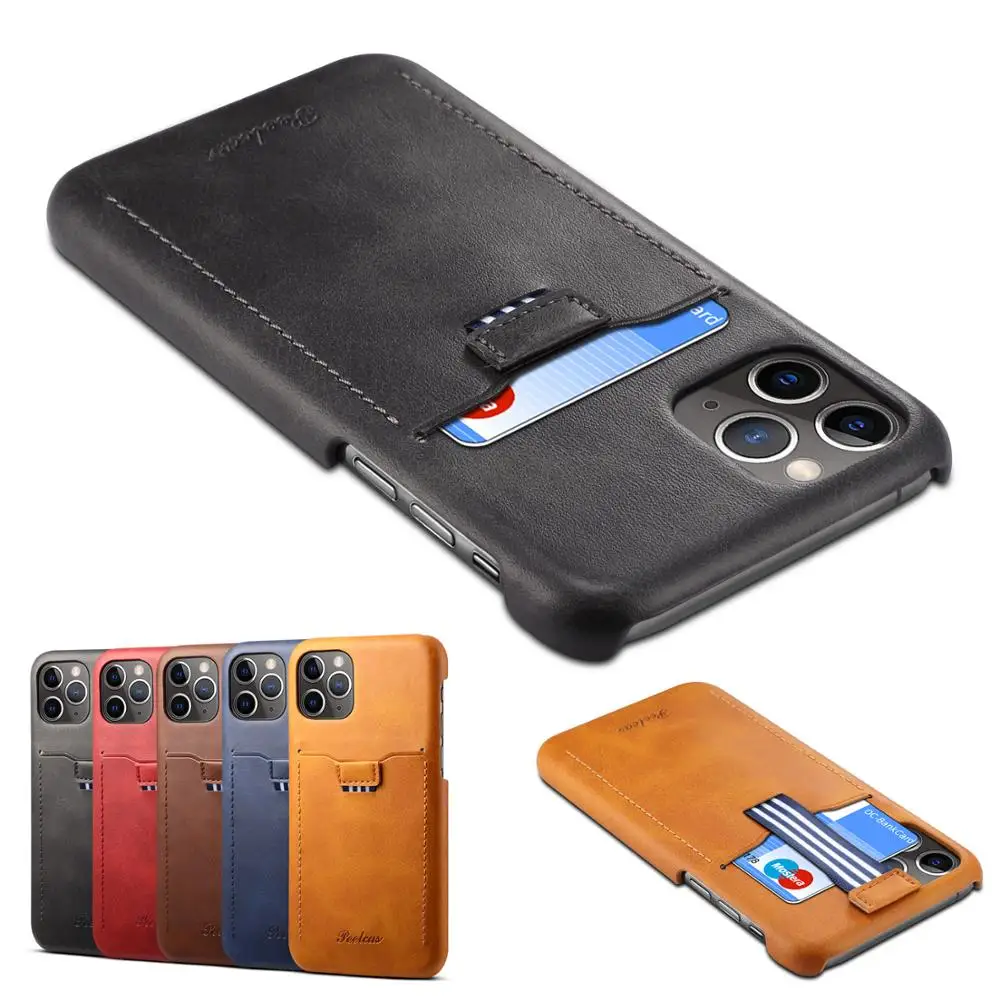Однотонный простой в вытягивании чехол со слотом для карт деловой кожаный iPhone 11