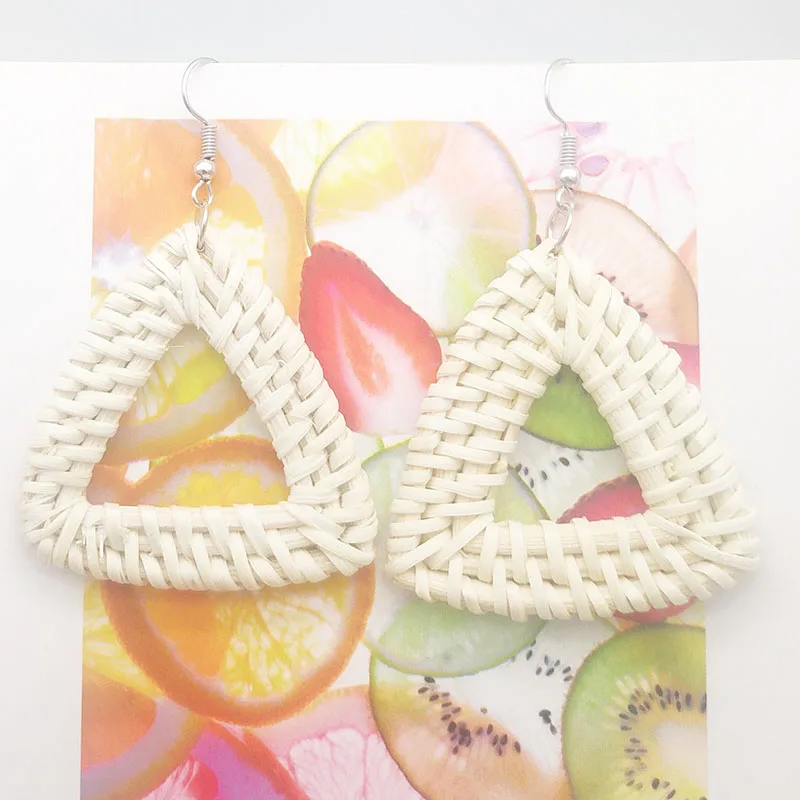 Ear hook 12 Bohemia Wicker Rattan Knit Earrings Ethnic Wood Bamboo Weaving Geometric Circle Statement Drop Earrings for Women Jewelry - Окраска металла: Ear hook 12