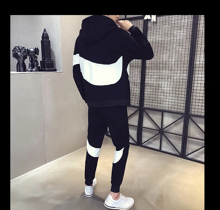 Повседневный геометрический черно-белый мужской комплект спортивный костюм с