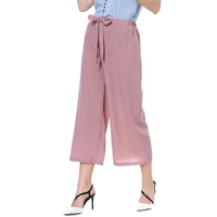 fashion women solid colorstriped drawstring wide leg trousers loose fit pants