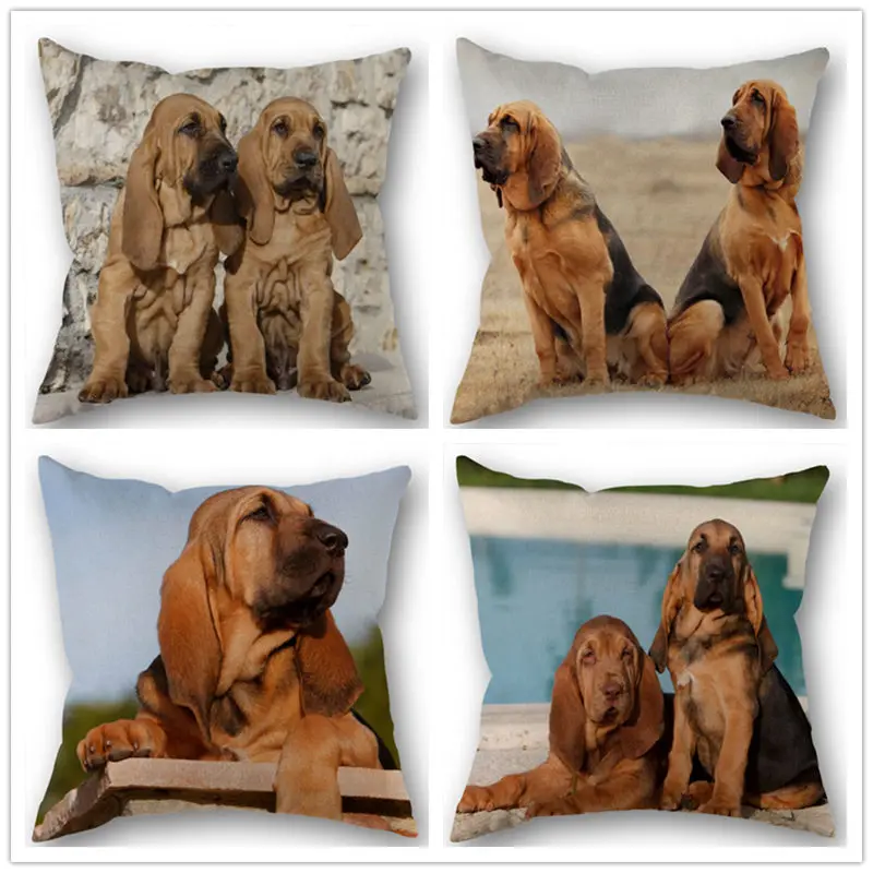 

Custom Bloodhound dog Cotton Linen Square Zippered Pillow Cover For Office Family Customize Your Picture 45*45cm DIY