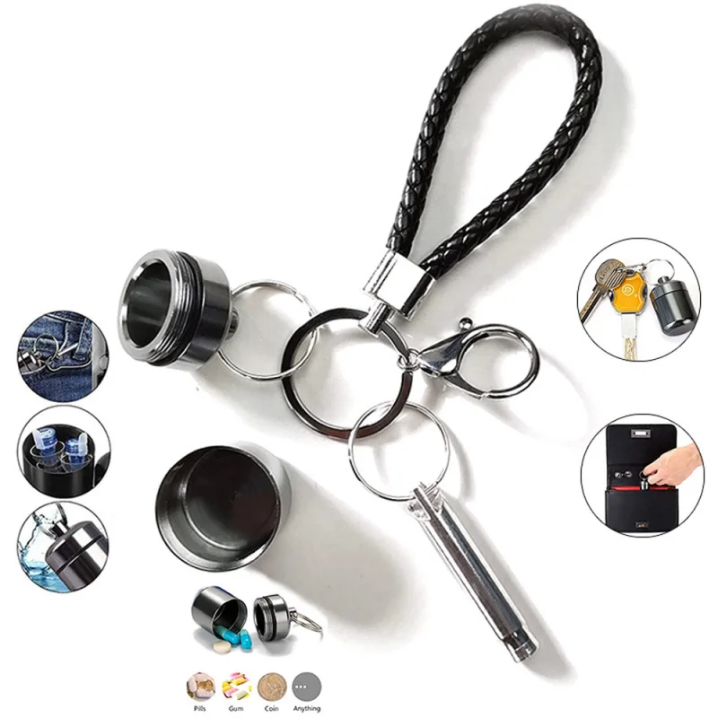 

1PC Portable Metal Pill Case Container Keychain Medicine Box DIY Outdoor Travel Decor