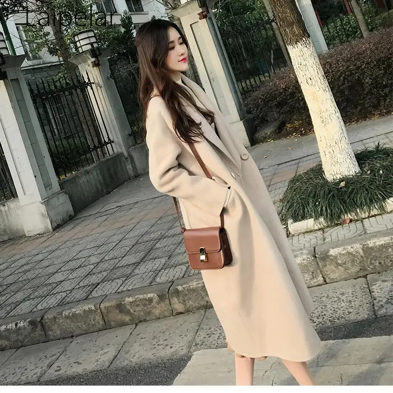 Новинка офисные женские длинные шерстяные пальто Laipelar однотонное свободное