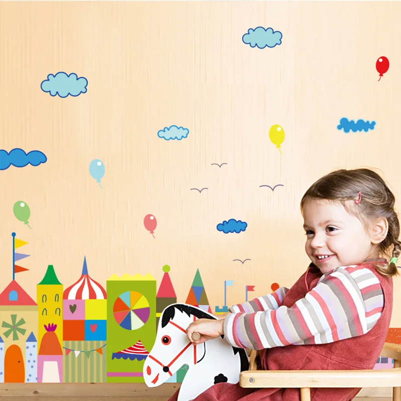 

Cartoon wall sticker color Castle skirting line wall corner porch children's room wall background decoration