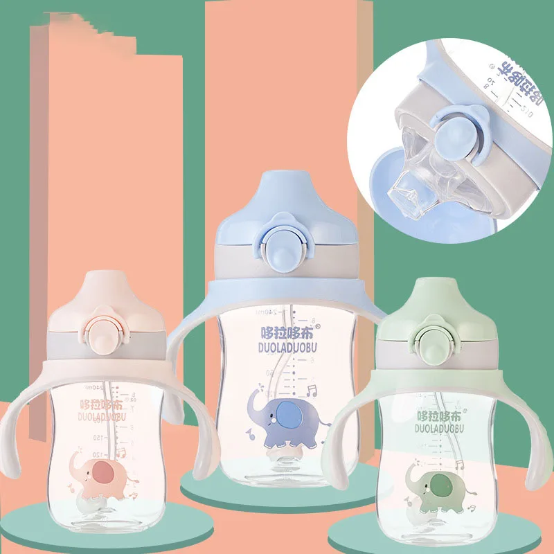 

240ML Children Duckbill sippy Cup Cartoon Wide Caliber Baby Learning Drinking milk Cup Rotating Grip Handle Kids straw Bottle