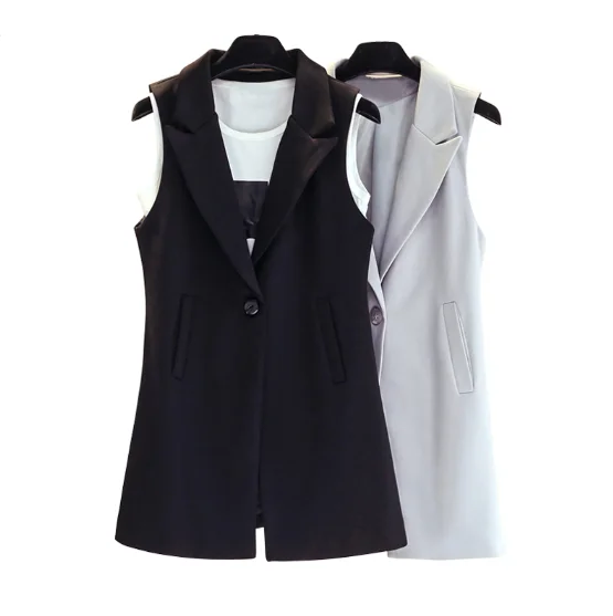 

Classic Long Vest Women Elegant Suit Vest Spring Autumn Sleeveless Jackets Outerwear Office Lady Slim Waistcoat