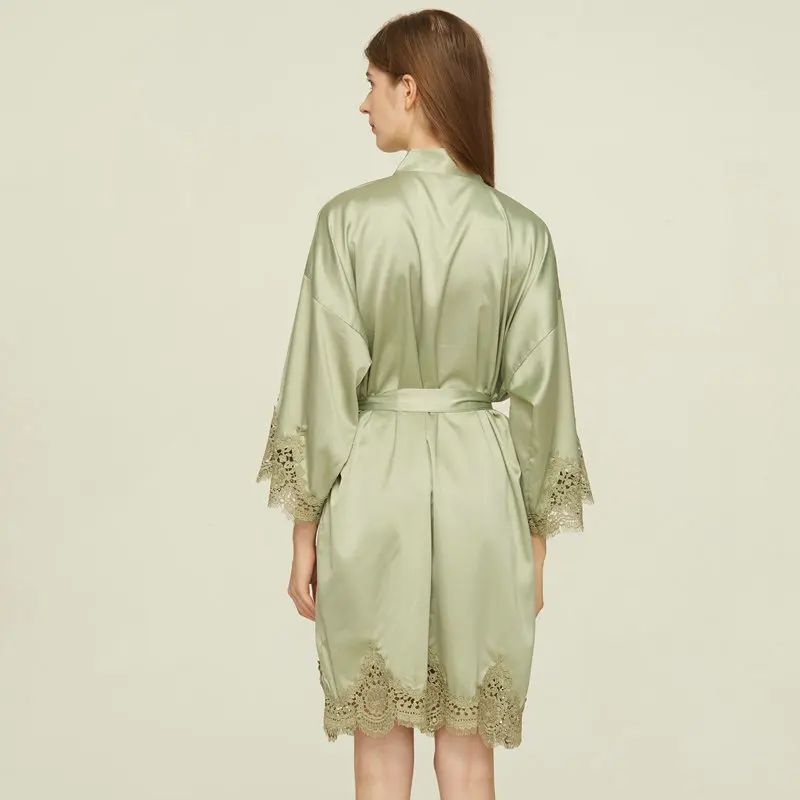 Matt Satin lace Robe for women with Lace Trim Bridesmaid Bride Robes Bathrobe Wedding Bridal Robe Bathrobe Sleepwear
