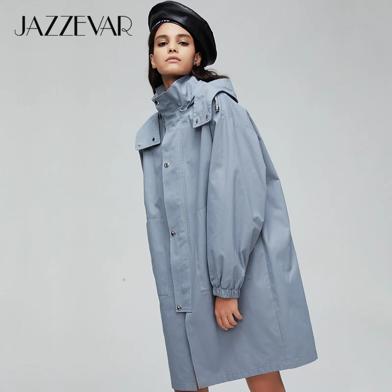JAZZEVAR 2019 Новое поступление осенний синий плащ женская свободная одежда верхняя