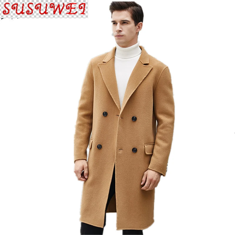 

Мужское шерстяное пальто SUSUWEI, двубортное длинное пальто в Корейском стиле, размеры s, XP022, KJ1495, 100%