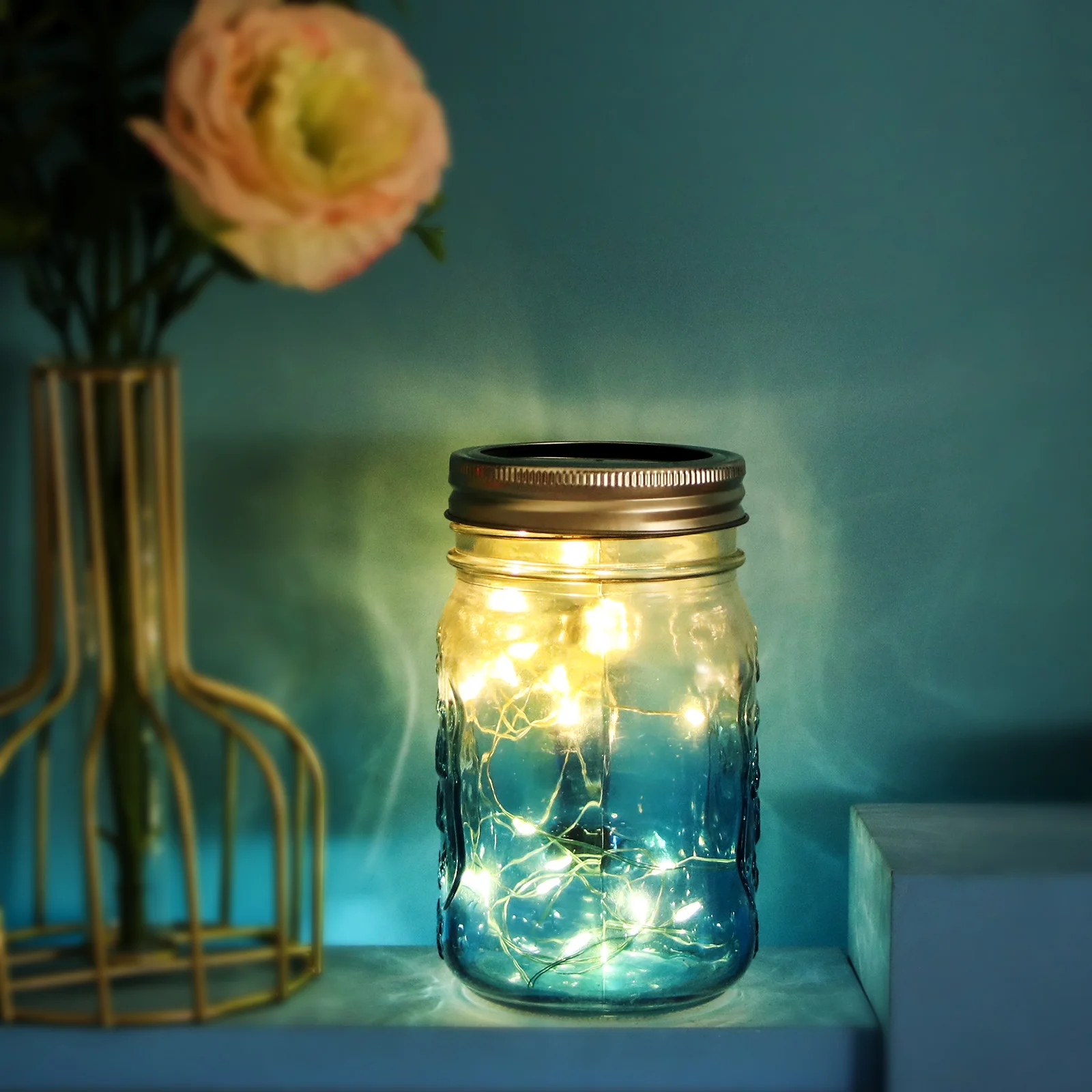 

LED Fairy Light Solar For Mason Jar Lid Insert Color Changing Garden Decor Light Christmas Lights Outdoor Wedding Xmas Decor