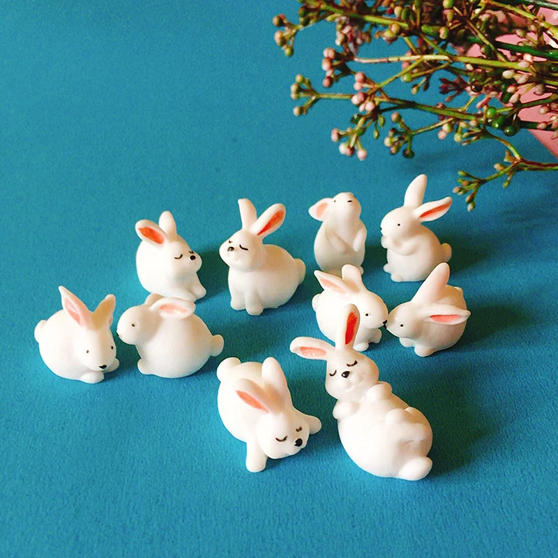 New~10Pcs/rabbit bunny/miniatures/cute/fairy garden gnome/moss terrarium decor/crafts/bonsai figurine/DIY doll house supplies | Дом и сад