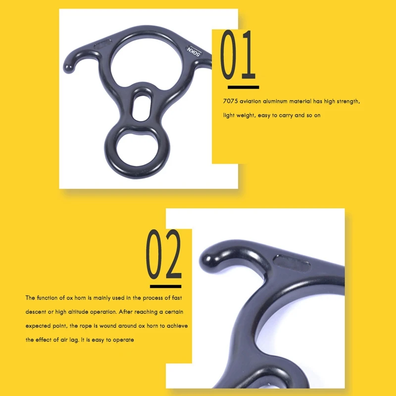 

Climbing Descender Aluminum Alloy Bent-Ear Belaying Rappelling Gear 50KN Figure 8 Belay Device for Rock Climbing