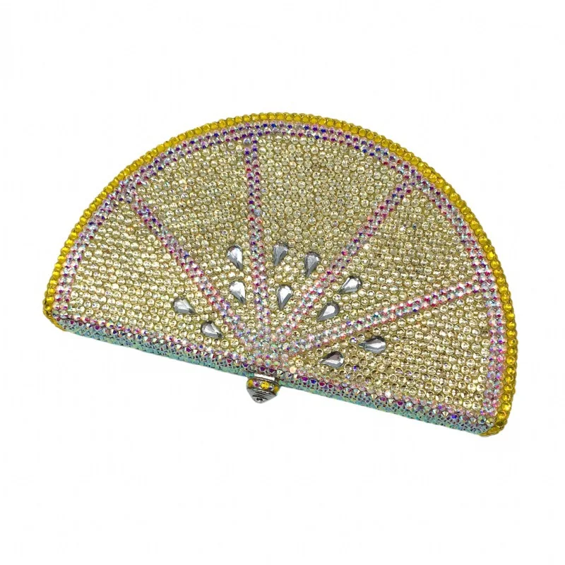 

2021 glittering crystal diamond lemon slice summer gold women's evening wear Purse Handbag Purse luxury designer chain