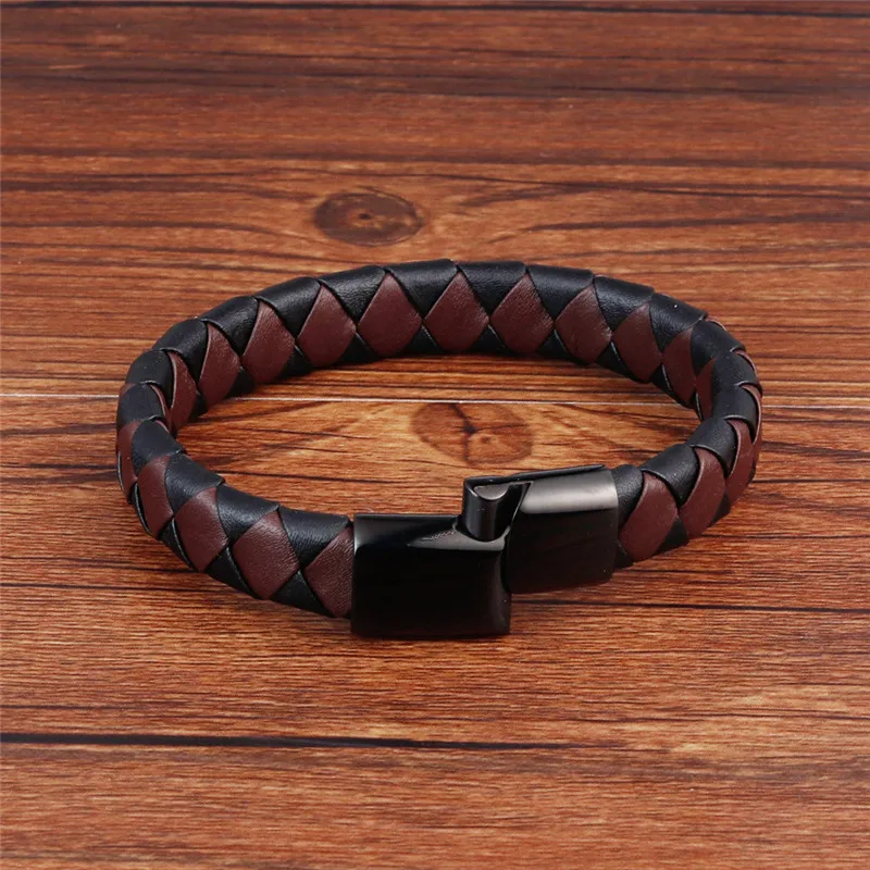 Женский черный коричневый браслет из натуральной кожи для мужчин плетеный