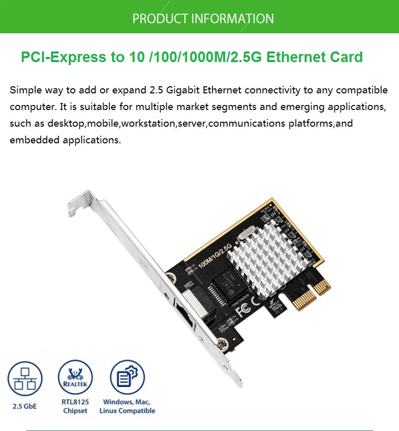 IOCREST один порт rj45 2,5g/1000 M/100 M/10 M gigabit ethernet PCI Express Проводная сетевая lan nic карта для deaktop win10