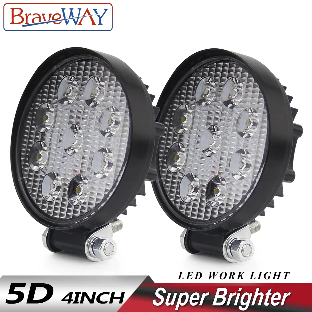 BraveWay 5D 4,3 дюймов 27 Вт точечная Светодиодная рабочая лампа прожектор Светодиодный луч для автомобилей грузовых автомобилей лампа внедорожный противотуманный автомобильный светильник s внедорожный 4WD лодка 12V 24V