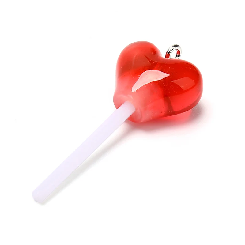 

10 Pcs Lollipop Charms Love Heart Shape Resin Candy Accessories DIY Making Jewelry Craft