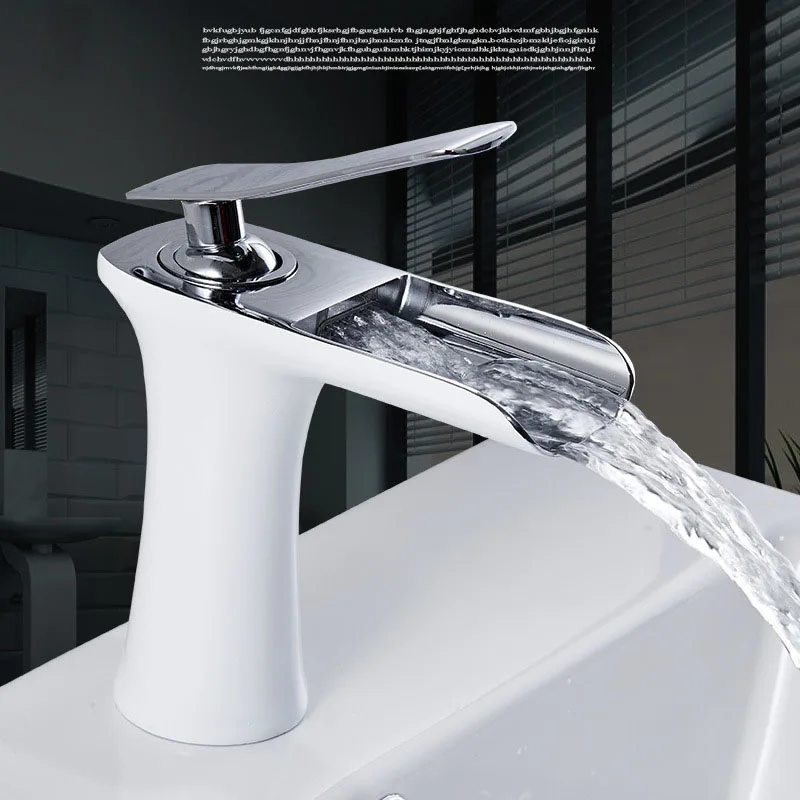 

Смеситель для раковины в туалете, латунный кран «Водопад», с одной ручкой, крепление на стол, черное белое золото, горячая и холодная вода