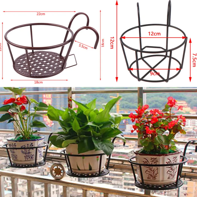 3Sizes Outdoor Hanging Basket Plant Iron Racks Garden Supplies Fence Balcony Round Flower Pot Home Decoration | Дом и сад