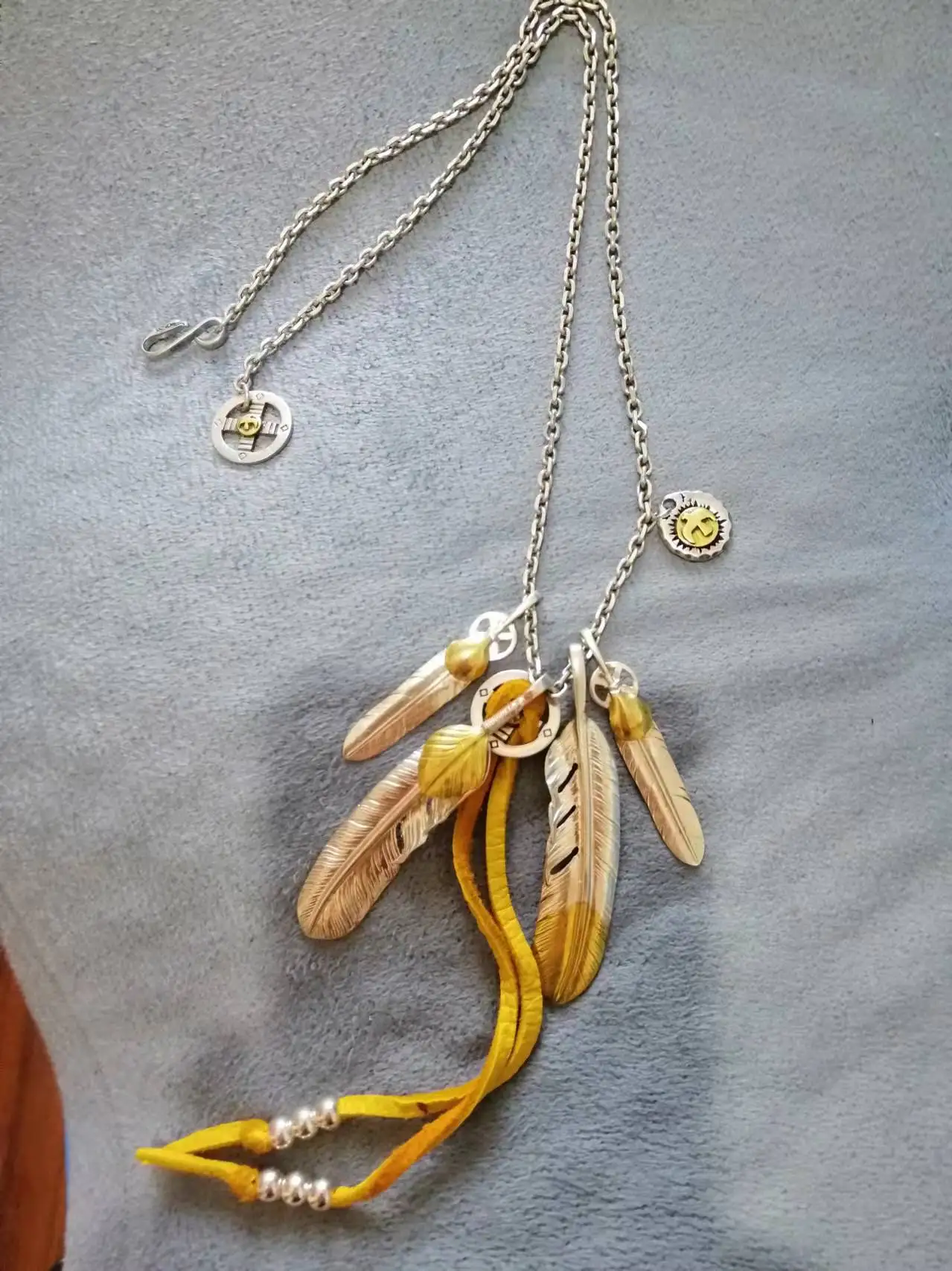 

BOCAI New Solid Pure Thai Silver Feather Trend Men's and Women's Necklace