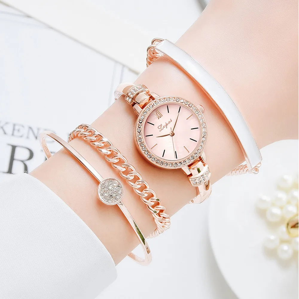 

Модный комплект для женщин для часы класса люкс из нержавеющей стали Стразы Часы Женские кварцевые наручные часы сплава браслет подарок Reloj Mujer